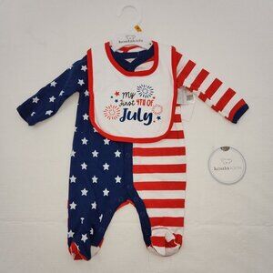 Koalakids Newborn One Piece & Bib First 4th Of july Stars Stripes Patriotic